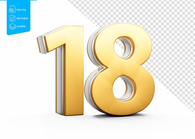 Premium Photo Golden Metallic Number 18 Eighteen White Background 3D Premium Photo Golden Metallic Number 18 Eighteen White Background 3D