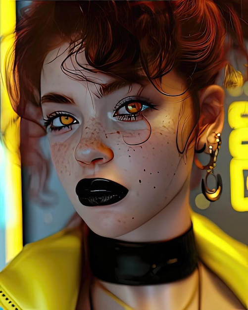 Pretty Redhead With Long Red Hair And Yellow Jacket