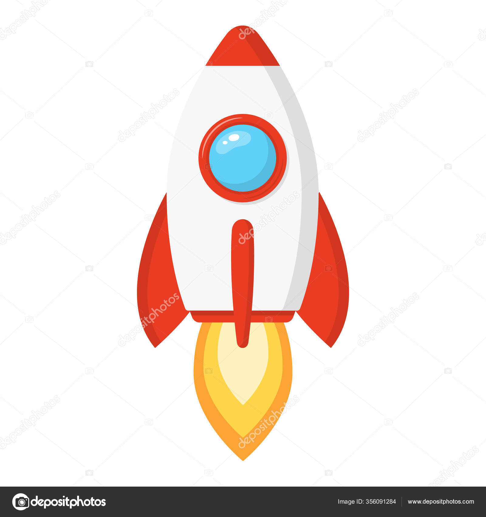 Rocket Ship In A Cartoon Style Isolated On White Background Space Rocket Ship In A Cartoon Style Isolated On White Background Space