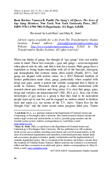 The Gang S All Queer The Lives Of Gay Gang Members Alternative Criminology 9 Panfil Vanessa R 9781479870028 Amazon Com Books
